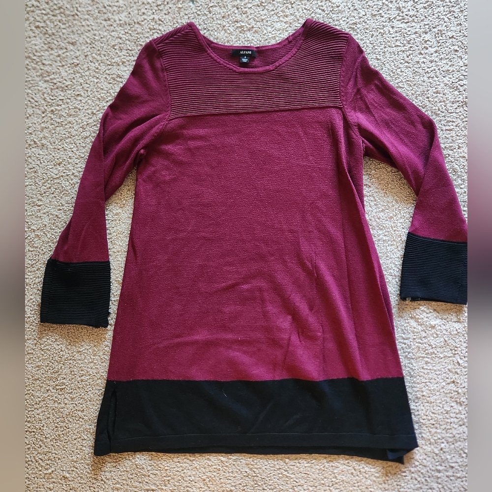 Alfani Maroon Ribbed Knit Top